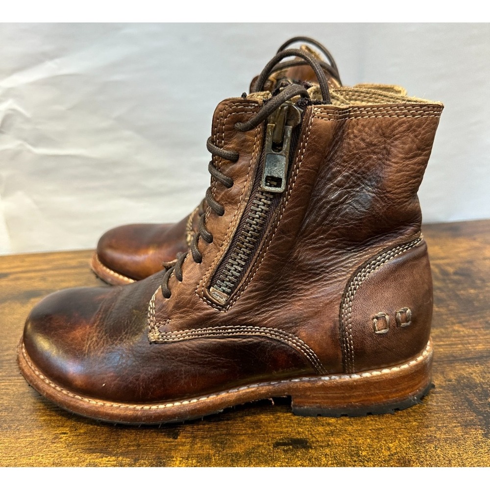 Bed Stu Tactical Boot Women's Size 8 Brown Leather Distressed Lace Up Zipper Lug - Picture 5 of 16